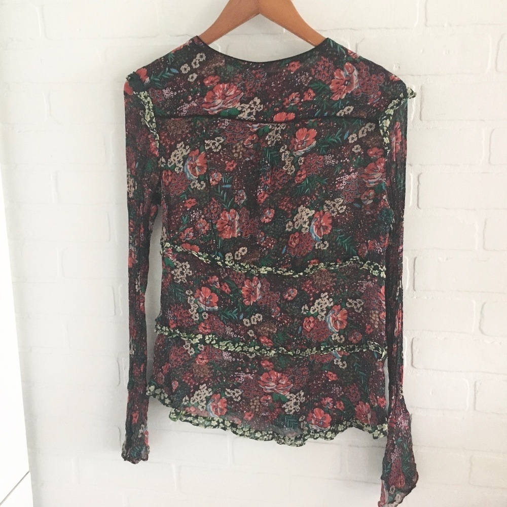 Scotch & Soda Le Jardin d’Apus Sheer Floral Top Bell Sleeve Sz S - Picture 10 of 14